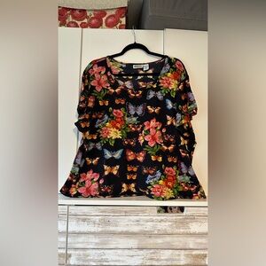 Tropical Escape Black Floral Butterfly Women's Top